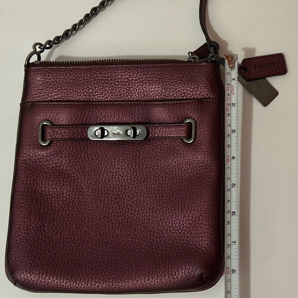Coach zip top crossbody in metallic plum